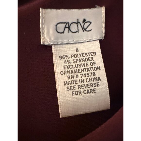 Vintage Y2K Cache Burgundy Beaded Long Sleeve Dress Size 8 Womens Cocktail - Picture 2 of 6